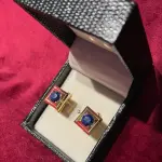 Golden Square Cufflinks with Blue Stone | Premium Metal Design, Luxury Accent | Men's Formal & Wedding Accessories | Perfect Gift Choice