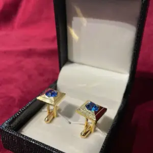 Golden Square Cufflinks with Blue Stone | Premium Metal Design, Luxury Accent | Men's Formal & Wedding Accessories | Perfect Gift Choice