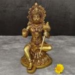 9" Brass Blessing Hanuman Murti | Divine Grace Statue | Sacred Temple Art