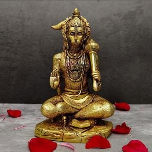 9" Brass Blessing Hanuman Murti | Divine Grace Statue | Sacred Temple Art