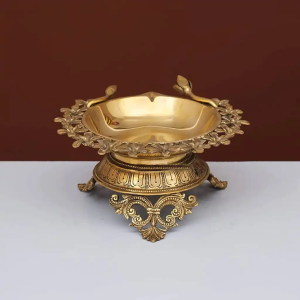 Brass Flower Design Urli | Traditional Temple Water Bowl | Sacred Floral Basin | Home Decor Collection | Handcrafted Ritual Vessel