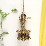 Brass Ganesh Ji 9 Diya Wall Lamp | 24" Traditional Oil Lamp with 17" Chain | Antique Temple Diya | Ethnic Handcrafted Design | Sacred Art