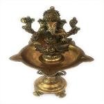 Brass Ganesha Table Top Deepak | Large 50cm Traditional Diya Stand | Premium Temple Oil Lamp | Handcrafted Sacred Art | Divine Home Decor