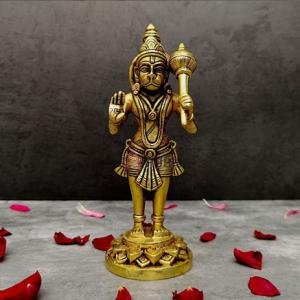 8" Brass Standing Hanuman Idol | Sacred Temple Murti | Divine Protection Statue