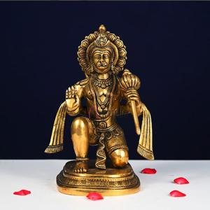 11.5" Brass Blessing Hanuman Idol | Sacred Temple Murti | Divine Grace Statue