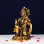 11.5" Brass Blessing Hanuman Idol | Sacred Temple Murti | Divine Grace Statue