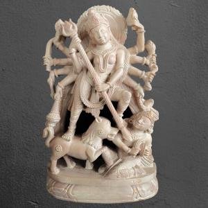 Durga Maa Pink Soapstone Statue | Beautiful 12" Home Murti | Handcrafted Natural Stone Masterpiece | Sacred Art | Jaipurio