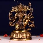 12.2" Superfine Brass Panchmukhi Hanuman Idol | Five-Faced Divine Murti | Sacred Temple Art