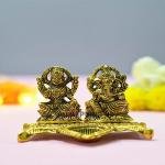 Lakshmi Ganesh Metal Statue with Diya | Divine Festival Figurine | Handcrafted Temple Idols | Diwali Gift Collection | Sacred Home Decor