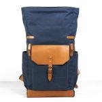 Blue Waxed Canvas and Leather Backpack for Work | Customizable Roll Top Daypack | Personalized Water Resistant Rucksack | Jaipurio Sustainable Collection