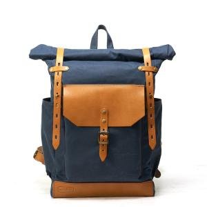 Blue Waxed Canvas and Leather Backpack for Work | Customizable Roll Top Daypack | Personalized Water Resistant Rucksack | Jaipurio Sustainable Collection