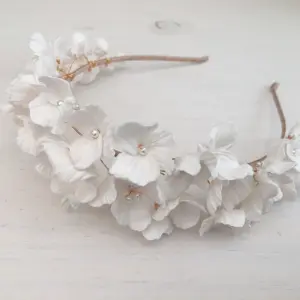 Clay Flowers Bridal Tiara | Handcrafted Floral Headpiece | Wedding Headband in Silver, Gold & Rose Gold | Premium Bridal Hair Accessory