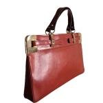 Vintage 80s Genuine Leather Top Handle Bag | Rusty Red Handbag with Gold Tone Hardware | Jaipurio