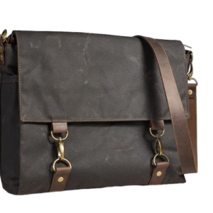 Dark Grey Waxed Canvas Messenger Bag | Water Resistant Leather Crossbody Laptop Bag | Personalized Commuting Shoulder Bag | Jaipurio Artisanal Canvas Collection