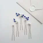 Blue Pearl Wedding Hair Pins | Something Blue Bridal Hair Accessories | Navy Bridesmaid Hair Pieces | Traditional Wedding Hair Jewelry