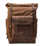 Waxed Canvas Backpack for Laptop | Tan Canvas & Cognac Leather Roll Top Rucksack | Customizable with Free Personalization | Jaipurio Artisanal Collection