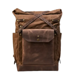 Waxed Canvas Backpack for Laptop | Tan Canvas & Cognac Leather Roll Top Rucksack | Customizable with Free Personalization | Jaipurio Artisanal Collection