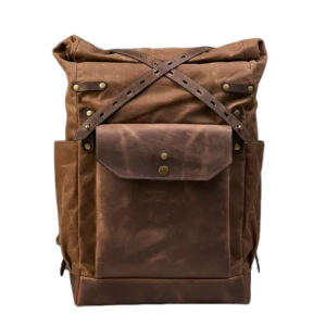 Waxed Canvas Backpack for Laptop | Tan Canvas & Cognac Leather Roll Top Rucksack | Customizable with Free Personalization | Jaipurio Artisanal Collection