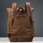 Waxed Canvas Backpack for Laptop | Tan Canvas & Cognac Leather Roll Top Rucksack | Customizable with Free Personalization | Jaipurio Artisanal Collection