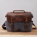 Personalized Waxed Canvas Briefcase | Full Grain Leather Messenger Bag | Laptop Crossbody Bag | Best Gift Idea | Jaipurio Artisanal Canvas Collection