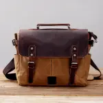 Personalized Waxed Canvas Briefcase | Full Grain Leather Messenger Bag | Laptop Crossbody Bag | Best Gift Idea | Jaipurio Artisanal Canvas Collection