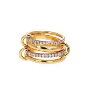 Luxurious Interlocking CZ Gold Bands | Multi-Layer Connected Ring Set | Chunky Statement Link Design | Modern Fashion Jewelry | Perfect Gift for Her