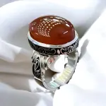 Natural Yemeni Agate Ring: 925 Silver Aqeeq Stone Ring for Men | Traditional Middle Eastern Design | Authentic Handcrafted Jewelry | Yellow Agate Stone