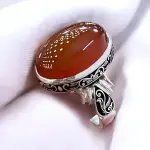 Natural Yemeni Agate Ring: 925 Silver Aqeeq Stone Ring for Men | Traditional Middle Eastern Design | Authentic Handcrafted Jewelry | Yellow Agate Stone