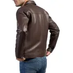 Men's Brown Lambskin Polo Collar Jacket: 60s Vintage Style Leather Coat | Handmade Old-School Design | Classic Chocolate Brown | Retro Fashion