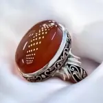 Natural Yemeni Agate Ring: 925 Silver Aqeeq Stone Ring for Men | Traditional Middle Eastern Design | Authentic Handcrafted Jewelry | Yellow Agate Stone