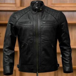 Men's Black Quilted Leather Biker Jacket: Real Leather Diamond Stitched Coat | Premium Motorcycle Style | Perfect Christmas Gift | Luxury Design