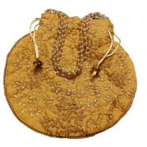 Indian Gold Potli Bag: Jaipuri Thread Embroidered Purse | Traditional Rajasthani Handmade Bag | Decorative Evening Clutch | Ethnic Fashion Pouch