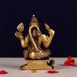 5" Brass Four-Handed Meditating Hanuman Idol | Sacred Dhyan Murti | Divine Temple Art