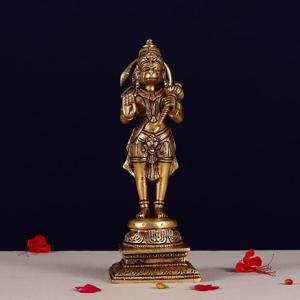 Brass Hanuman Idol in Standing Position - 9.6" Pure Brass Sculpture, Symbol of Strength & Devotion