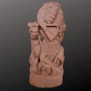 3ft Hand Carved Brown Sandstone Lord Krishna Idol | Jaipurio