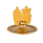 Lakshmi Ganesh Gold Plated Hand Diya | Divine Aluminum Oil Lamp | Prosperity Blessing Light | Festival Gift Collection | Sacred Decor