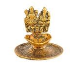 Lakshmi Ganesh Gold Plated Hand Diya | Divine Aluminum Oil Lamp | Prosperity Blessing Light | Festival Gift Collection | Sacred Decor