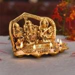 Lakshmi Ganesh Saraswati Metal Diya | Divine Trinity Oil Lamp | Triple Blessing Statue | Festival Sacred Art | Temple Collection