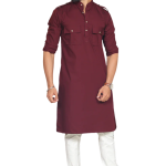 Maroon Short Collared Hunting Style Kurta for Men | Outdoor Adventure Wear