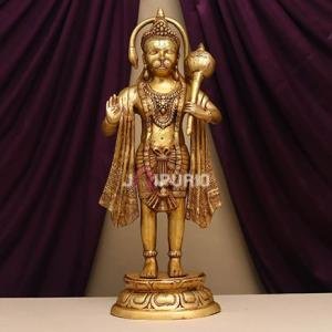 27" Pure Brass Blessing Hanuman Idol | Majestic Temple Murti | Divine Grace Statue