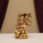 5.5" Pure Brass Meditation Hanuman Idol | Sacred Tree Background | Divine Grace Statue