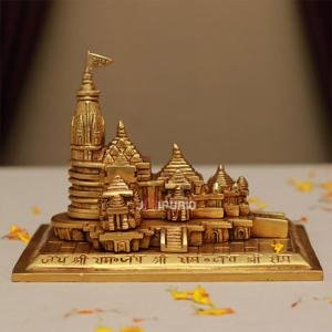 5" Pure Brass Ram Mandir Model | Sacred Temple Replica | Divine Architecture