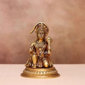 7" Pure Brass Blessing Hanuman Idol | Sacred Temple Murti | Divine Grace Statue