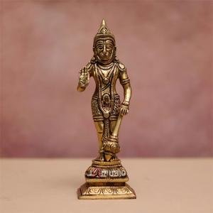 9.5" Pure Brass Standing Hanuman Idol | Sacred Temple Murti | Divine Grace Statue