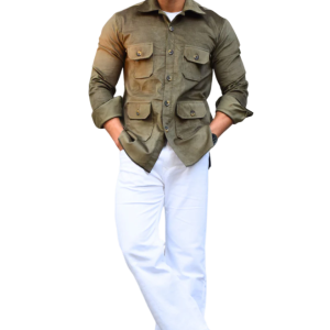 Olive Green Corduroy Hunting Shacket Men - Premium Military Style | Jaipurio