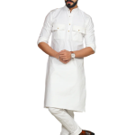 White Short Collared Hunting Style Kurta for Men | Outdoor Adventure Wear