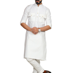 White Short Collared Hunting Style Kurta for Men - Classic Masculine | Jaipurio