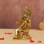 7.7" Pure Brass Blessing Hanuman Idol | Sacred Temple Murti | Divine Grace Statue