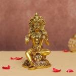 7.7" Pure Brass Blessing Hanuman Idol | Sacred Temple Murti | Divine Grace Statue